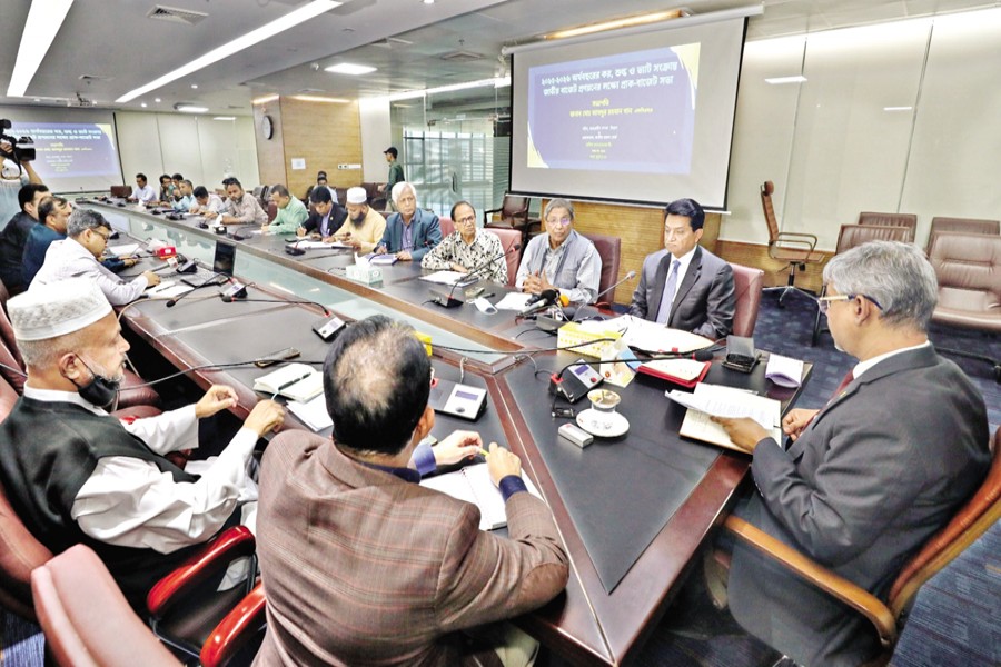 NBR Chairman Abdur Rahman Khan presides over a meeting with the Newspaper Owners' Association of Bangladesh (NOAB) at the Rajassa Bhaban in Dhaka on Sunday