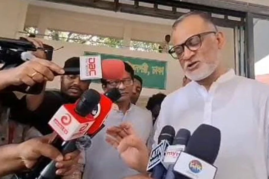 Commerce Adviser Sheikh Bashir Uddin spoke to reporters after a meeting with tannery owners in Hemayetpur on Friday