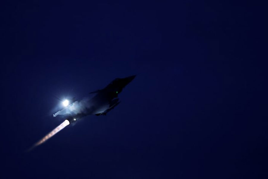 A Swedish JAS Gripen fighter jet starts at Kallax Air Base, Sweden, March 4, 2024.