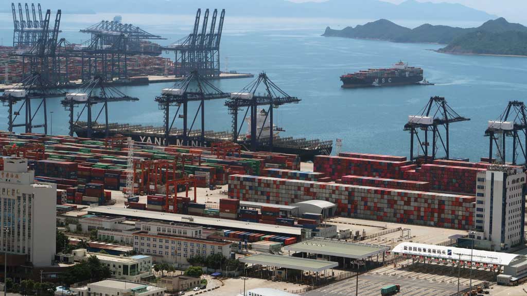 A cargo ship carrying containers is seen near the Yantian port in Shenzhen, following the novel coronavirus disease (COVID-19) outbreak, Guangdong province, China May 17, 2020. Picture taken May 17, 2020. REUTERS