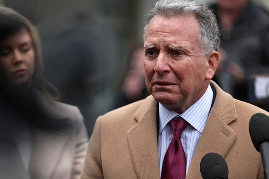 US Middle East envoy Steve Witkoff speaks to members of the news media with White House press secretary Karoline Leavitt outside of the West Wing at the White House in Washington, US, March 6, 2025.