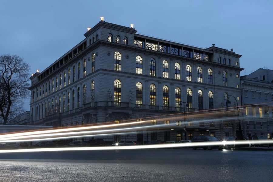 A car drives past an office building of Gazprom Export company, which is a wholly owned subsidiary of Russia's largest gas producer Gazprom, in Saint Petersburg, Russia, March 5, 2025.