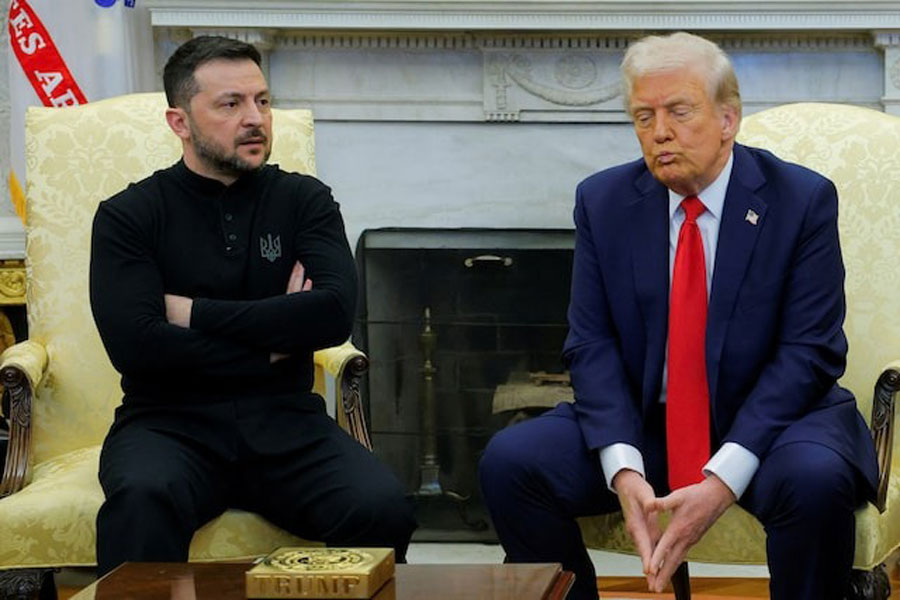 US President Donald Trump meets with Ukrainian President Volodymyr Zelenskiy at the White House in Washington, DC, US, February 28, 2025.