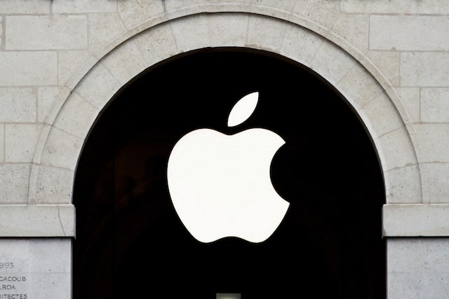Apple logo is seen on the Apple store at The Marche Saint Germain in Paris, France July 15, 2020. REUTERS