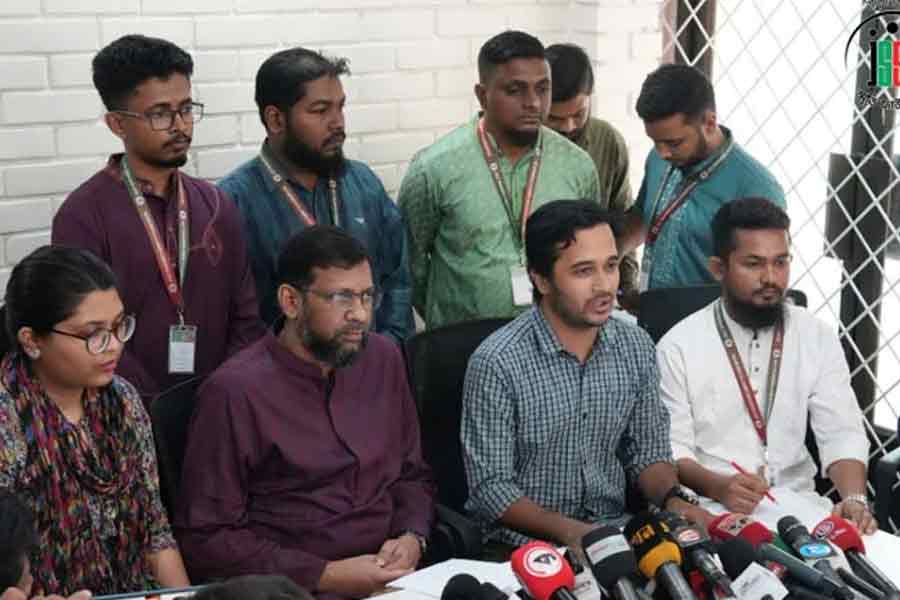 July Shaheed Smriti Foundation’s CEO Mir Mahbubur Rahman Snigdho addressed a press conference in the capital on Friday. Photo: Collected