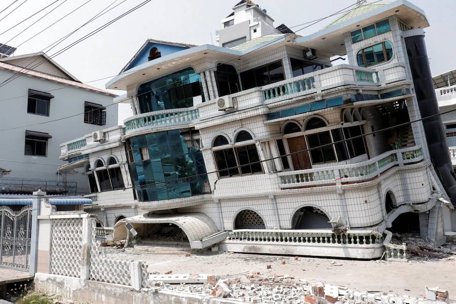 View of a collapsed building, in the aftermath of a strong earthquake, in Mandalay, Myanmar, March 31, 2025.