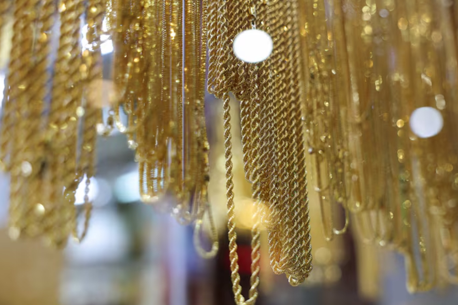 Jewellery is displayed at the Gold Souk market in Dubai, United Arab Emirates, March 14, 2025.