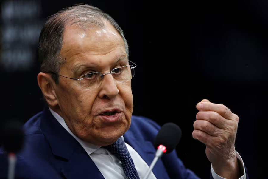 Russian Foreign Minister Sergei Lavrov speaks during a session at Antalya Diplomacy Forum in Antalya, Turkey, April 12, 2025.