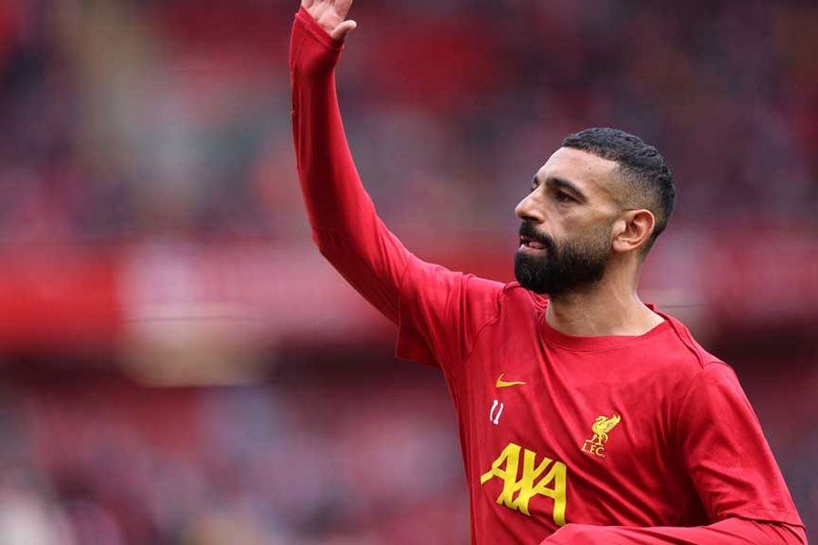 Premier League - Liverpool v West Ham United - Anfield, Liverpool, Britain - Apr 13, 2025 Liverpool's Mohamed Salah during the warm up before the match REUTERS/David Klein
