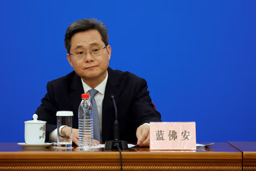 Chinese Finance Minister Lan Foan attends a press conference about a bill on raising ceilings on local government debt, at the Great Hall of the People in Beijing, China on November 8, 2024 — Reuters/File