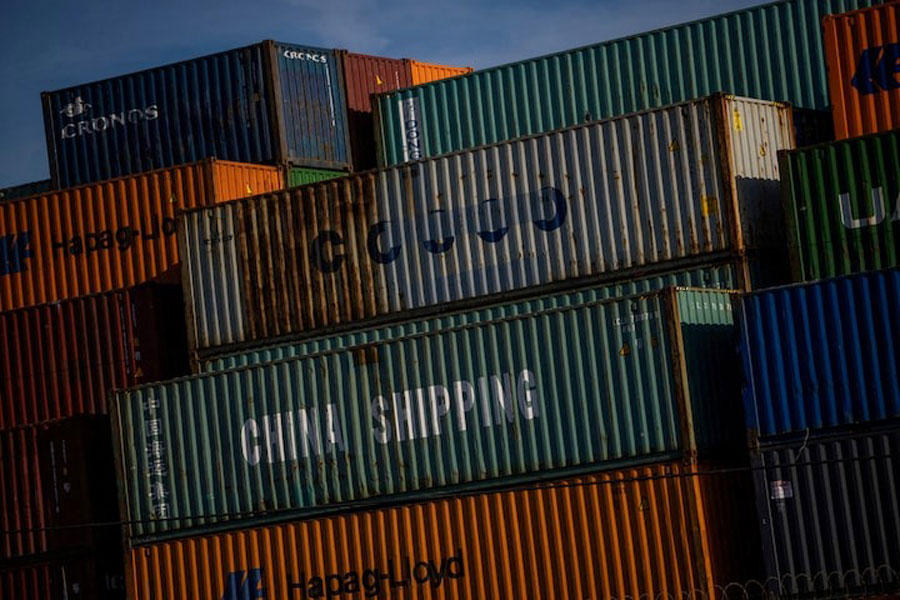 A China Shipping container is seen at the port of Oakland, as trade tensions escalate over US tariffs with China, in Oakland, California, US, April 10, 2025.