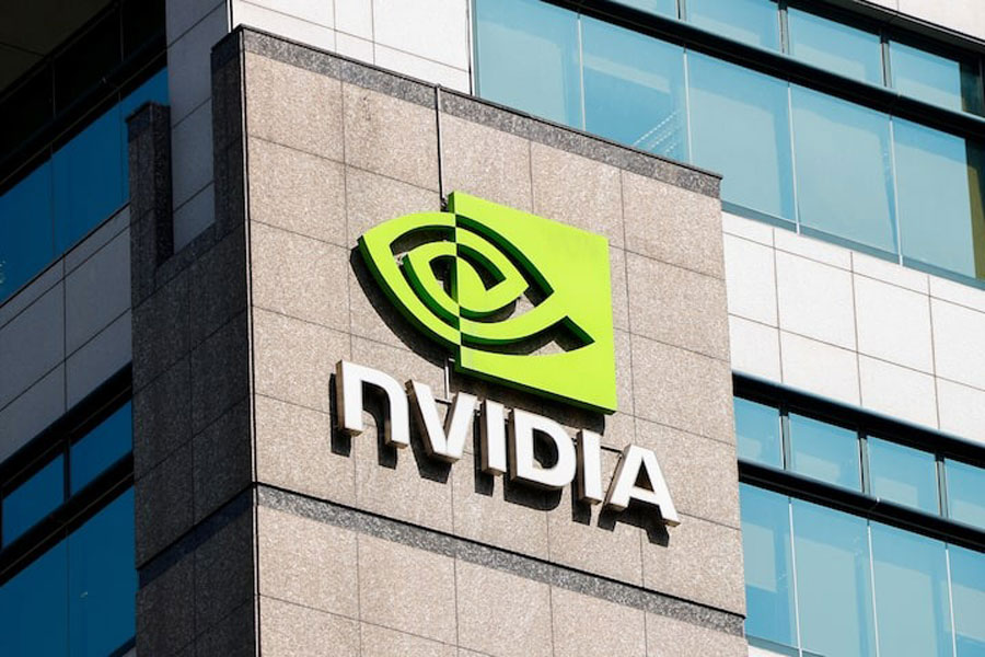 A NVIDIA logo is displayed on a building in Taipei, Taiwan April 16, 2025.
