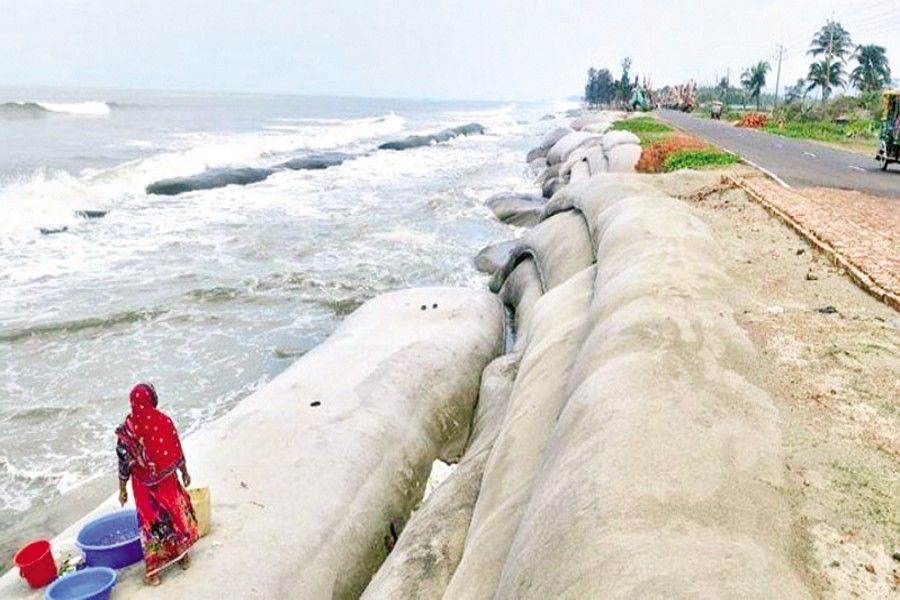 Photo shows erosion has occurred at a stretch from Baharchara Ghat to Zero Point of the Cox's Bazar-Teknaf Marine Drive