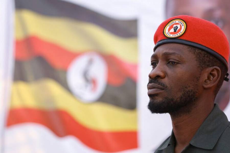 Ugandan opposition leader and singer Robert Kyagulanyi Ssentamu, known as Bobi Wine looks on after his arrival to address Ugandans living in South Africa on political issues in their home country, at the sports ground in Germiston, southeast of Johannesburg, South Africa, October 3, 2023.