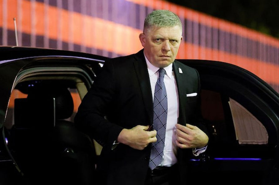 Slovakia's Prime Minister Robert Fico arrives for a meeting with Russian President Vladimir Putin at the Kremlin in Moscow, Russia, May 9, 2025.