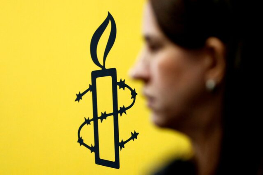 The logo of Amnesty International is seen during a news conference in Caracas, Venezuela February 20, 2019.