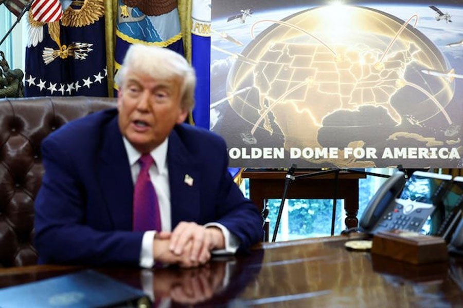 US President Donald Trump makes an announcement regarding the Golden Dome missile defense shield in the Oval Office of the White House in Washington, DC, US, May 20, 2025.