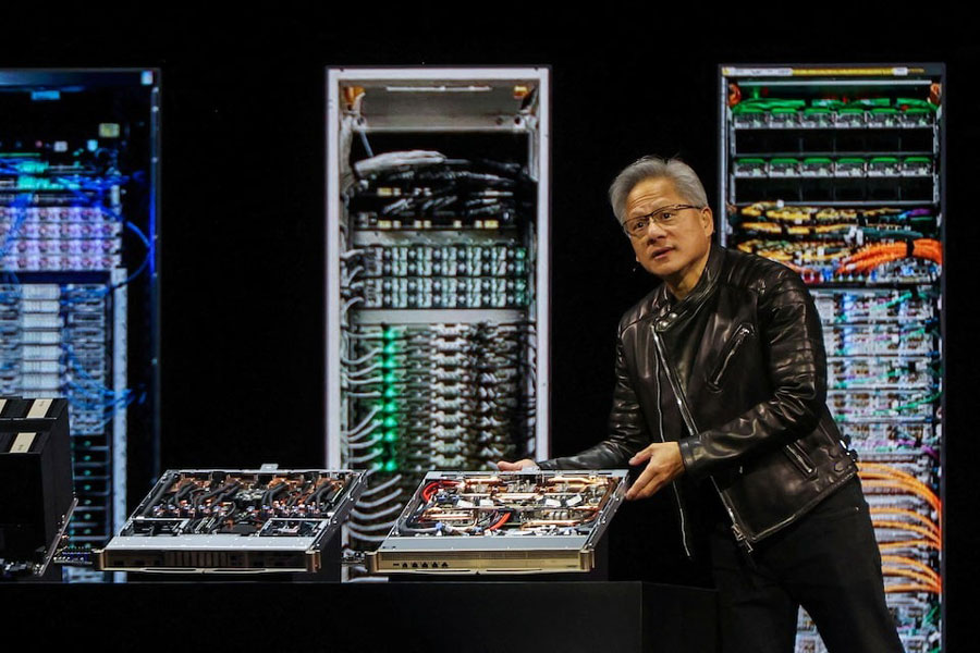 Nvidia CEO Jensen Huang delivers the keynote for the Nvidia GPU Technology Conference (GTC) at the SAP Center in San Jose, California, US, March 18, 2025.