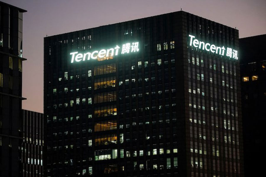 The logo of Tencent is seen at Tencent office in Shanghai, China December 13, 2021.