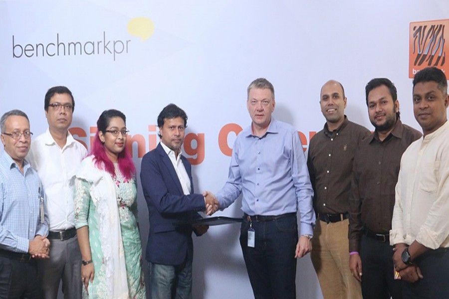 A view of the signing ceremony of the partnership deal between Banglalink and Benchmark PR.