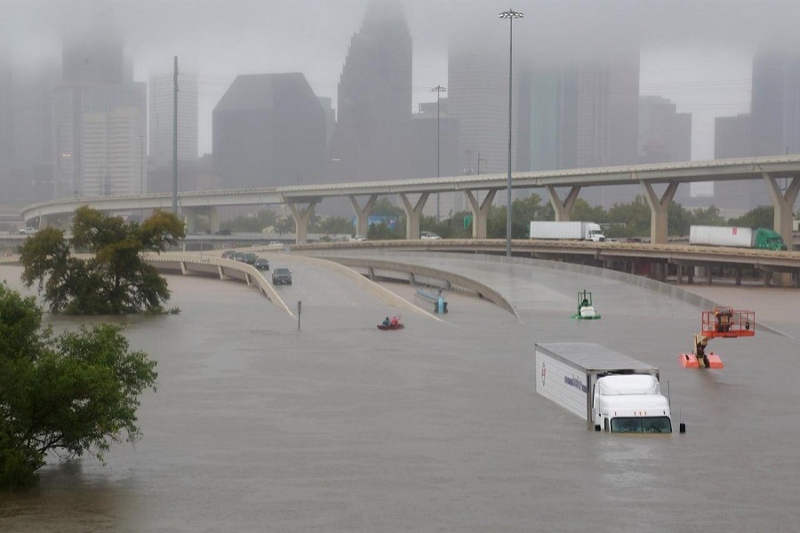 An oil tank damaged by Hurricane Harvey is seen near Seadrift, Texas, August 26, 2017. Reuters