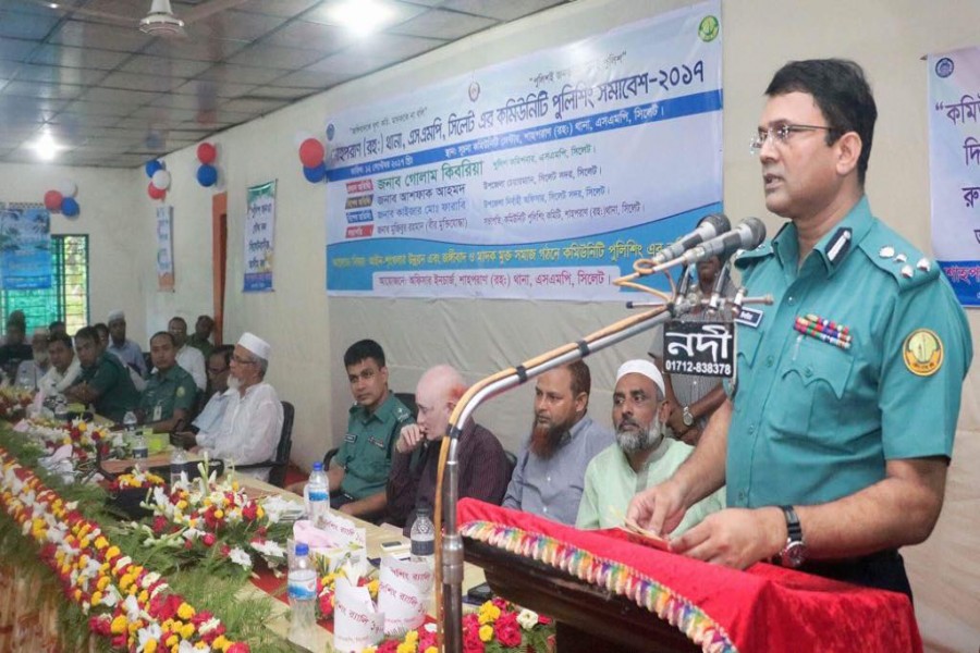 Commissioner of Sylhet Metropolitan Police Golam Kibria addressing the rally. — FE Photo