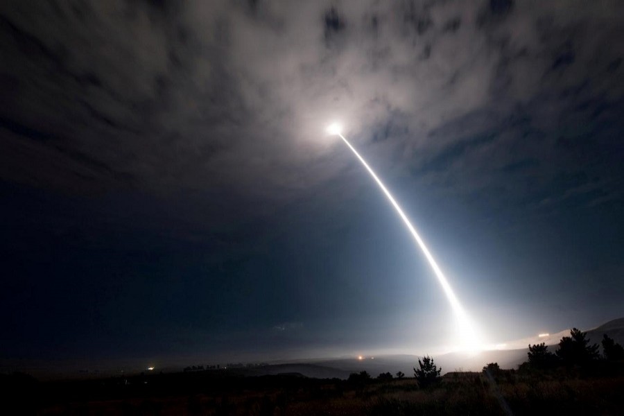 An unarmed Minuteman III intercontinental ballistic missile launches during an operational test at 2:10 am Pacific Daylight Time at Vandenberg Air Force Base, California, US, August 2, 2017. US Air Force/Handout via Reuters