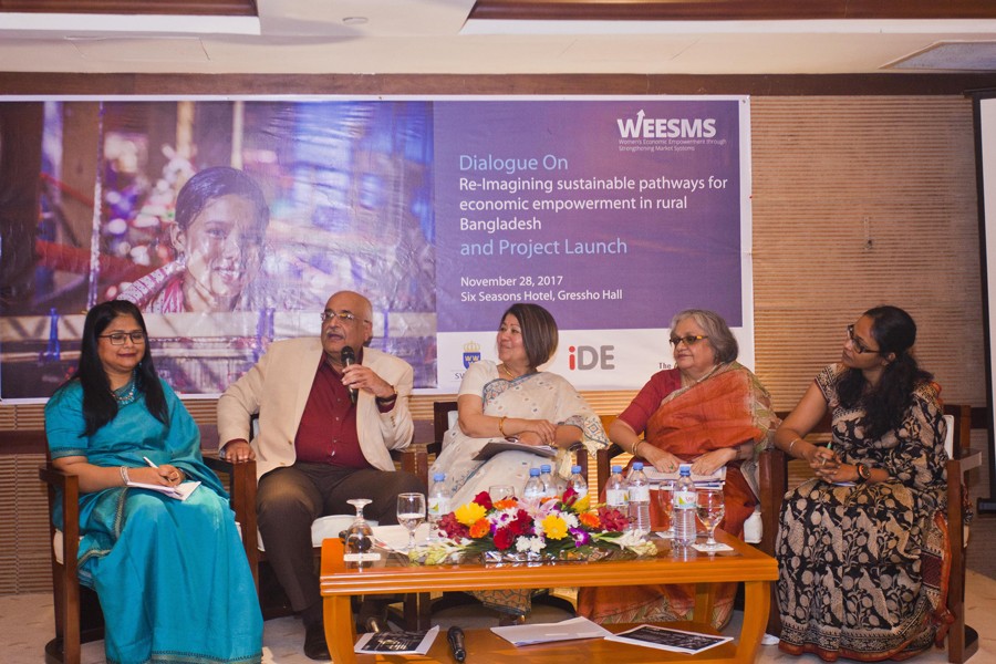 CPD distinguished fellow Dr Debapriya Bhattacharya speaking at the dialogue on "Re-imagining Sustainable Pathways for Economic Empowerment in Rural Bangladesh" at a hotel in the city's Gulshan on Tuesday. — FE Photo