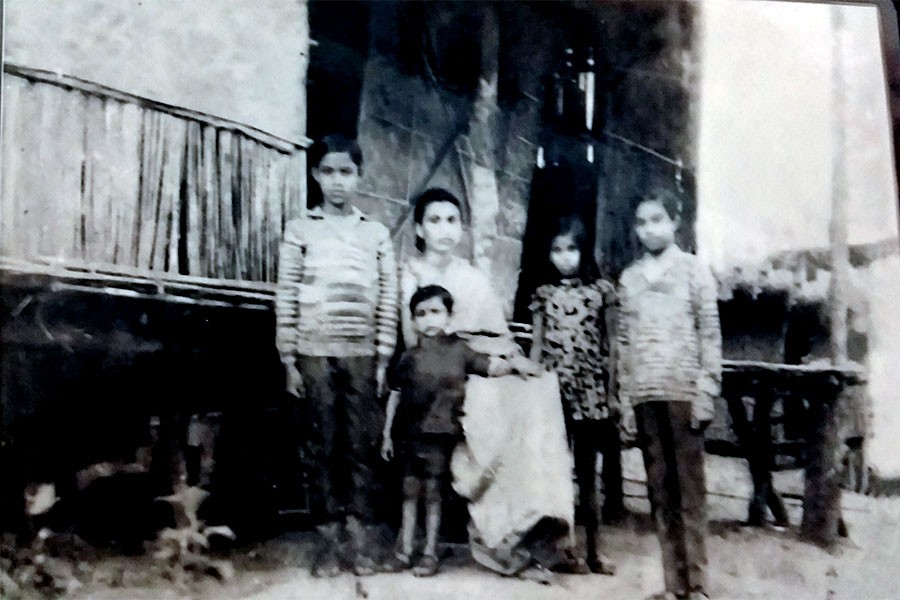 Akhlaqul Hossain Ahmed’s family at Meghalaya refugee camp in 1971. From right—his eldest son Obaidul Hassan (now a Justice at the High Court Division), only daughter Nilufar Yasmin, wife Hosne Ara Begum, youngest son Saif Ul Hassan and second son Sajjadul Hassan (now an acting secretary at the Prime Minister’s Office).