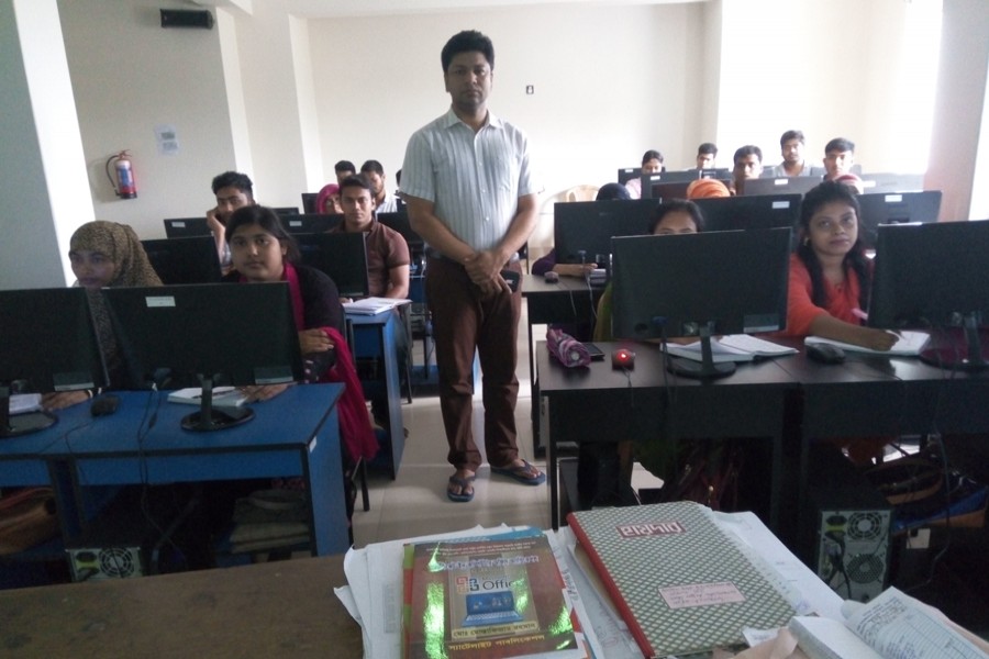 Youths attending a training session on computer office application course at UCD, Jhenidah recently — FE Photo