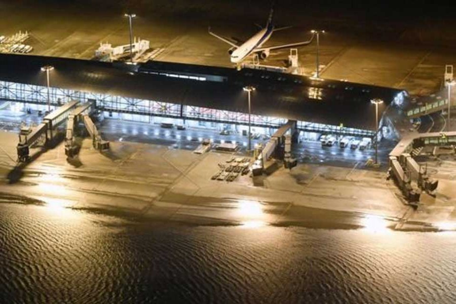 The runway at Kansai airport was flooded -Reuters