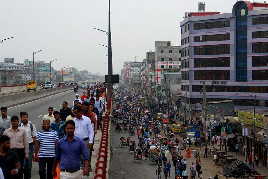 Dhaka city on Sunday, the first day of 48-hour strike by transport workers. —Photo: Focus Bangla