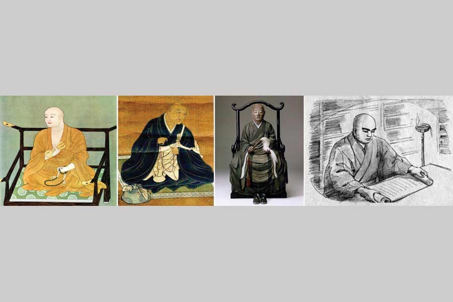 Medieval Japanese philosophers (from left to right) Kukai, Honen, Dogen Kigen, and Nichiren were influenced by Buddhism. Their views played an important role in the philosophical growth and upbringing of the Japanese people, their society and culture during those times.