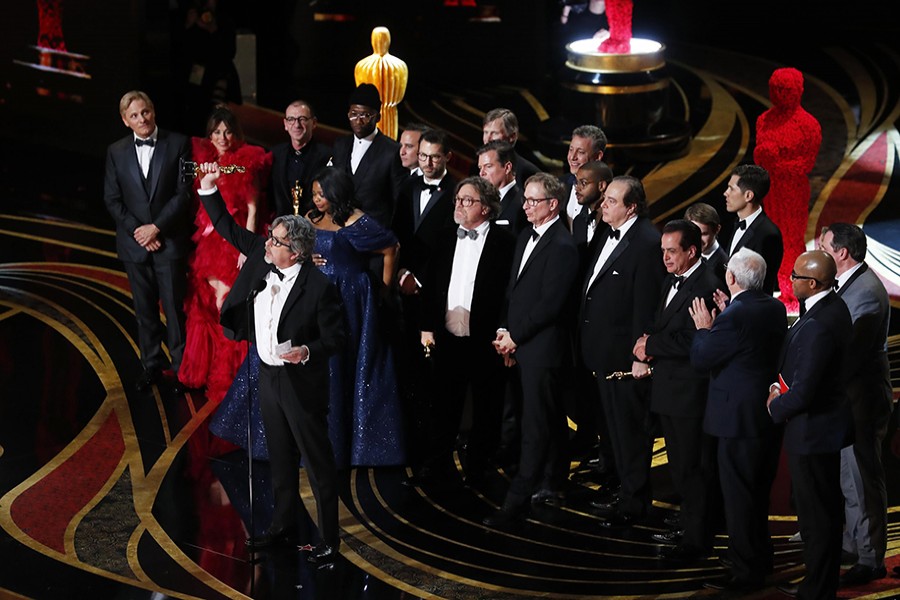 Peter Farrelly, producer and director of the film "Green Book", accepts the Oscar award for Best Picture