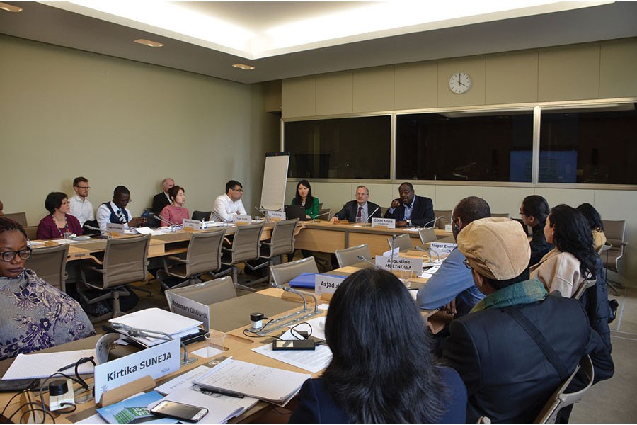 The World Trade Organization (WTO) organised an information seminar in Geneva on May 13-17. The seminar dealt with trade dispute settlement mechanism, agriculture, development, global value chain, regional trade agreements, technical barriers to trade etc. Photo shows a group of Asian and African journalists participating in a session of the seminar. —Photo courtesy: WTO