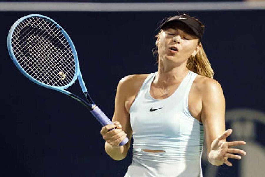 Russia's Maria Sharapova reacting during play against Estonia's Anett Kontaveit during a first round match on Day 3 of the Rogers Cup at Aviva Centre on Monday — AP