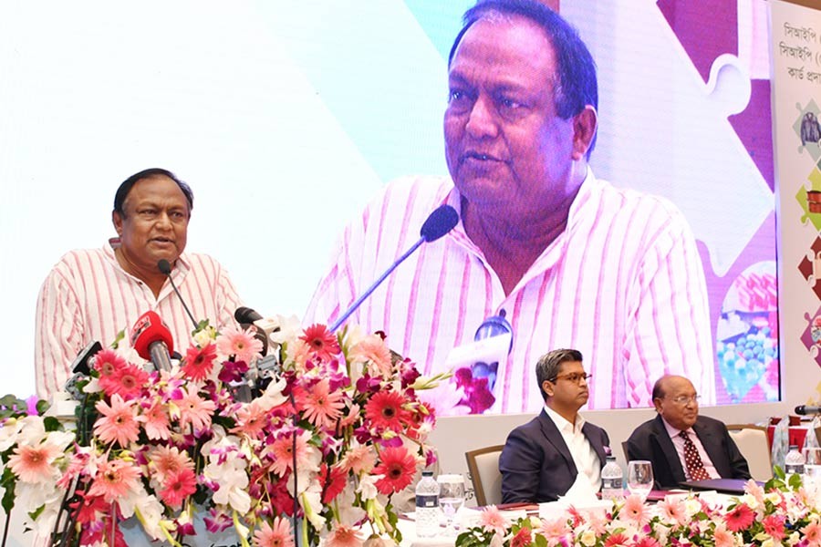 Commerce Minister Tipu Munshi addressing a function organised to hand over commercially important person (CIP) cards at the Hotel Intercontinental in the city on Wednesday. -PID Photo