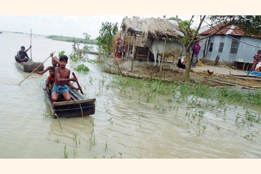 An erosion-affected village under Bagha upazila in Rajshahi district — FE Photo