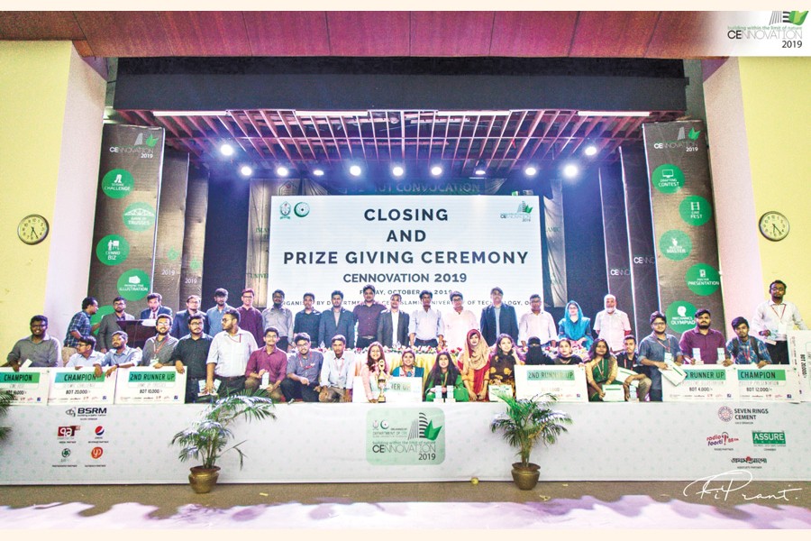 Head of Civil and Environmental Engineering, IUT Dr Md Rezaul Karim, faculty members and others at the prize giving ceremony of ‘Cennovation’, an annual technical festival