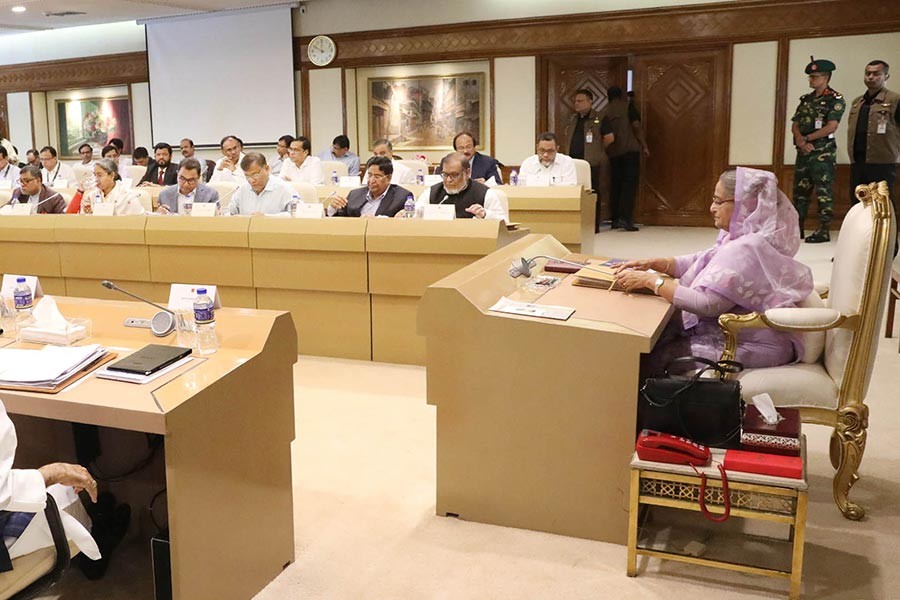 Prime Minister Sheikh Hasina presiding over the weekly meeting of the Cabinet at the Prime Minister’s Office in Dhaka on Monday. -Focus Bangla Photo