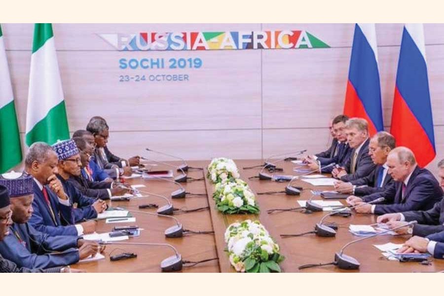 'A dazzling example of Kremlin's charm offensive is the inaugural Russia-Africa Summit (October 23-24) where over 40 African leaders and some 3,000 businessmen gathered in Sochi.' —Photo credit: Presidency Nigeria via the Internet