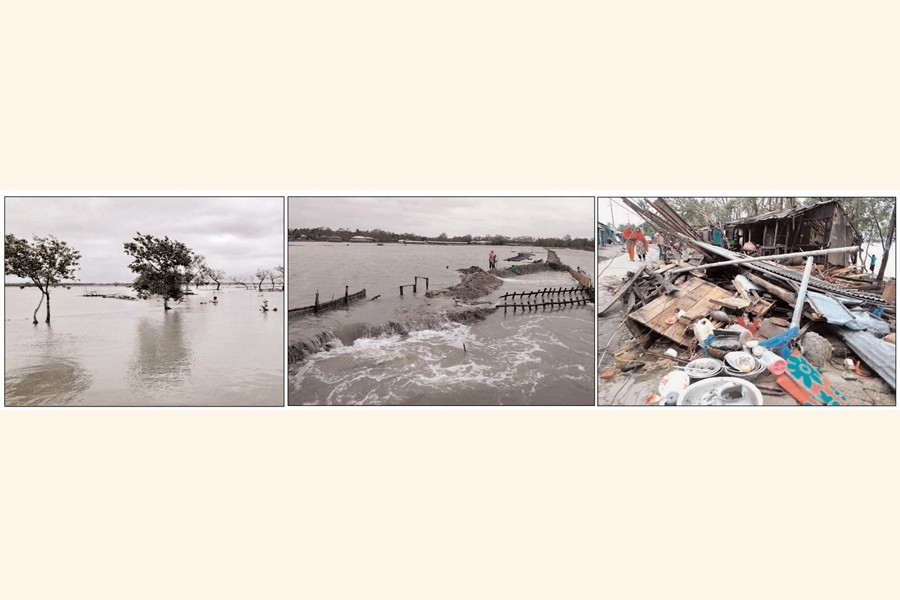 Super cyclone Amphan that played extensive havoc in the south-western part of the country in the early hours of Thursday washed away some shrimp enclosures in Shyamnagar upazila of Satkhira district, broke an embankment in Koyra upazila of Khulna causing inundation in a vast area and left a large number of houses damaged in Dacope upazila of the district — FE Photos