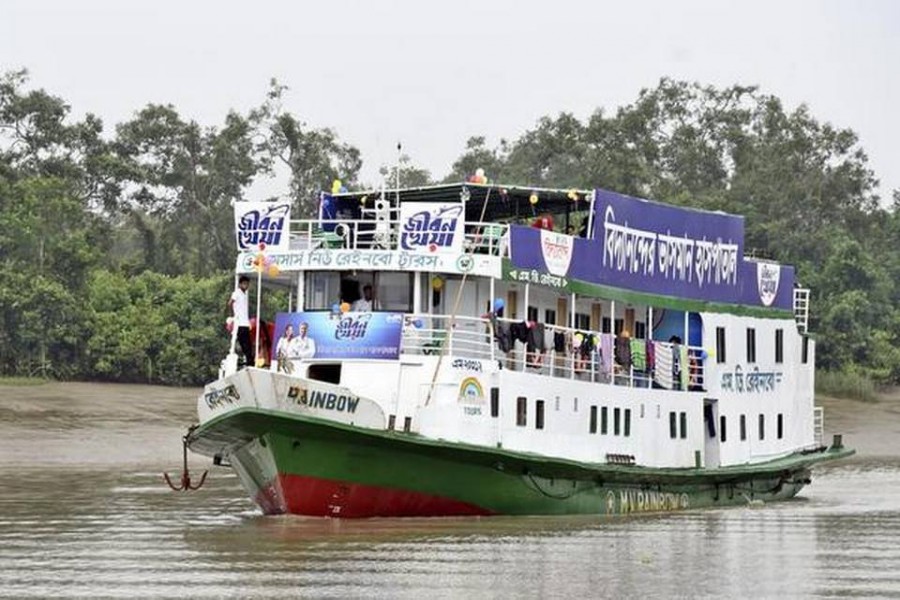 In this photo provided by Bidyanondo Foundation, the floating hospital arrives at Banishanta near Mongla seaport in southwestern region of Bangladesh, Sept. 1, 2020. | Photo Credit: AP