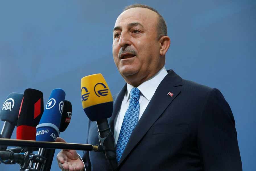 Turkish Foreign Minister Mevlut Cavusoglu addressing media upon his arrival in Berlin of Germany on Saturday for a two day NATO foreign ministers meeting –Reuters photo